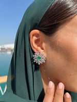 Load image into Gallery viewer, Cushion Emeralds and Rosecut Diamond Earrings
