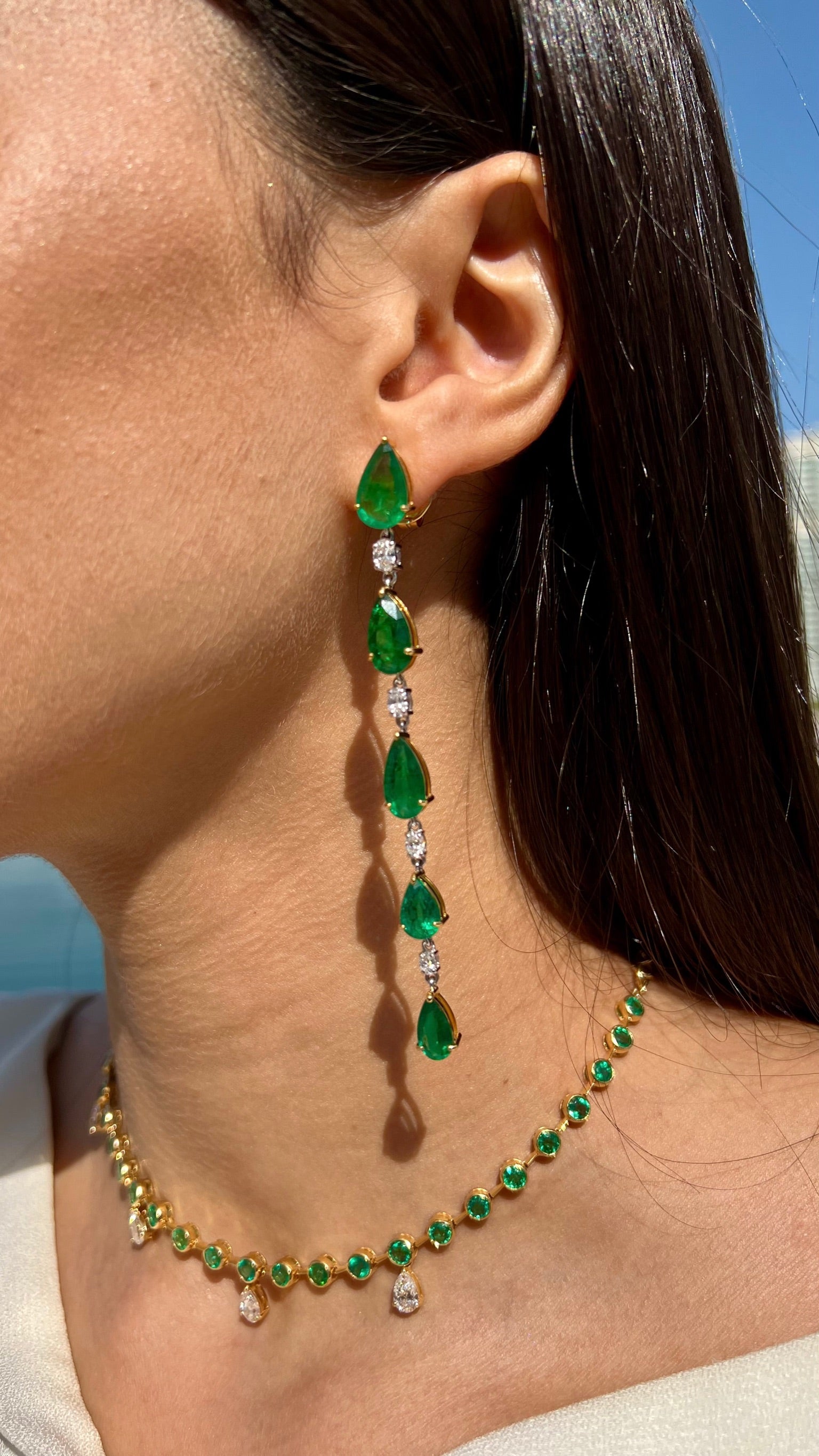 Emerald Pears and Diamond Earrings