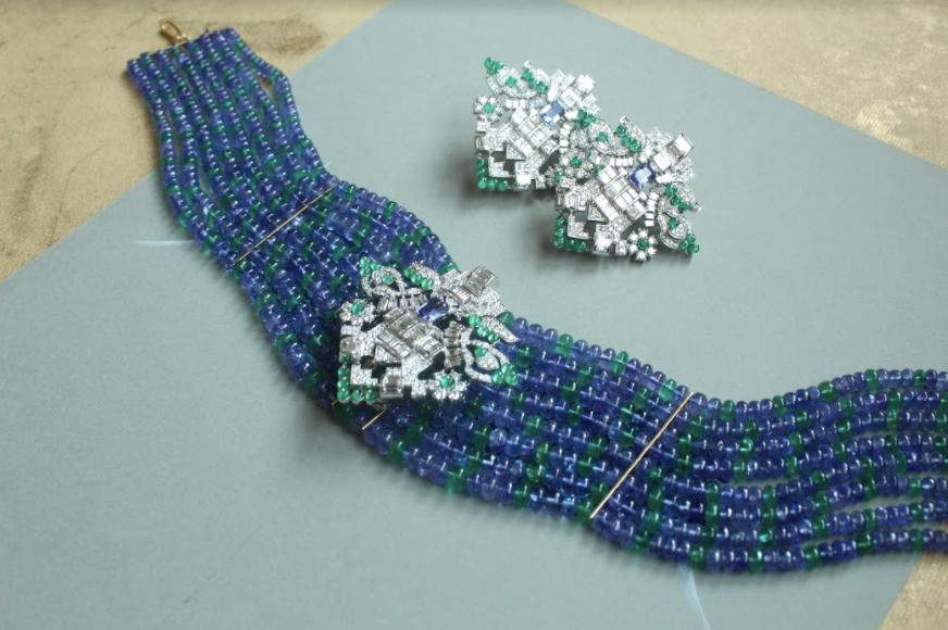 Tanzanite, Emerald, Diamond Choker (Convertible to Brooch)