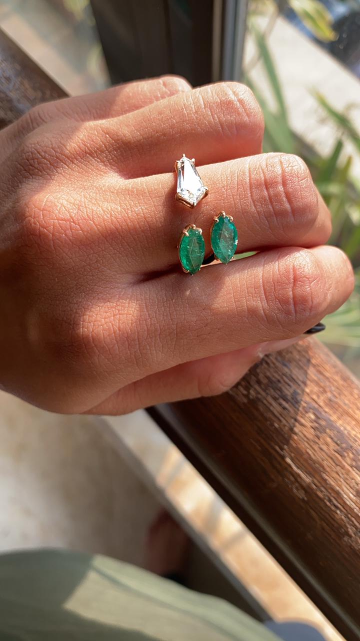 Kite Diamond & Marquise Emerald Ring